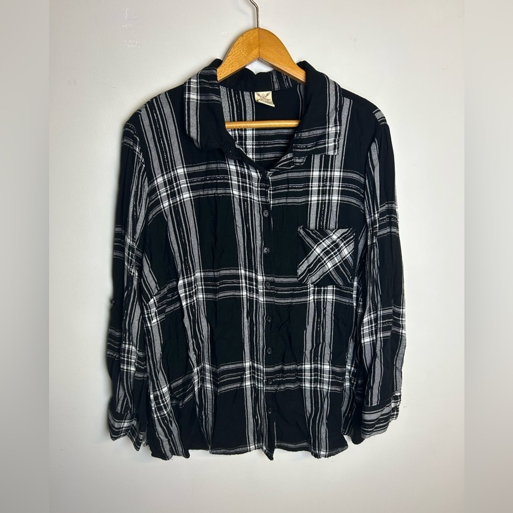 Faded Glory Button Down Blouse Plus Size 2X Striped Lightweight comfortable